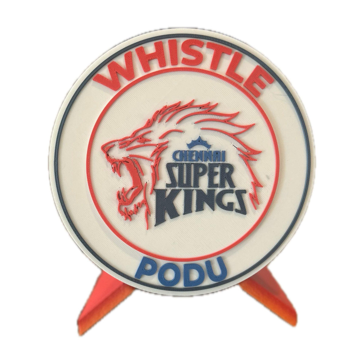 Chennai Super Kings 3D printed round display medallion with stand, studio white background, made in USA