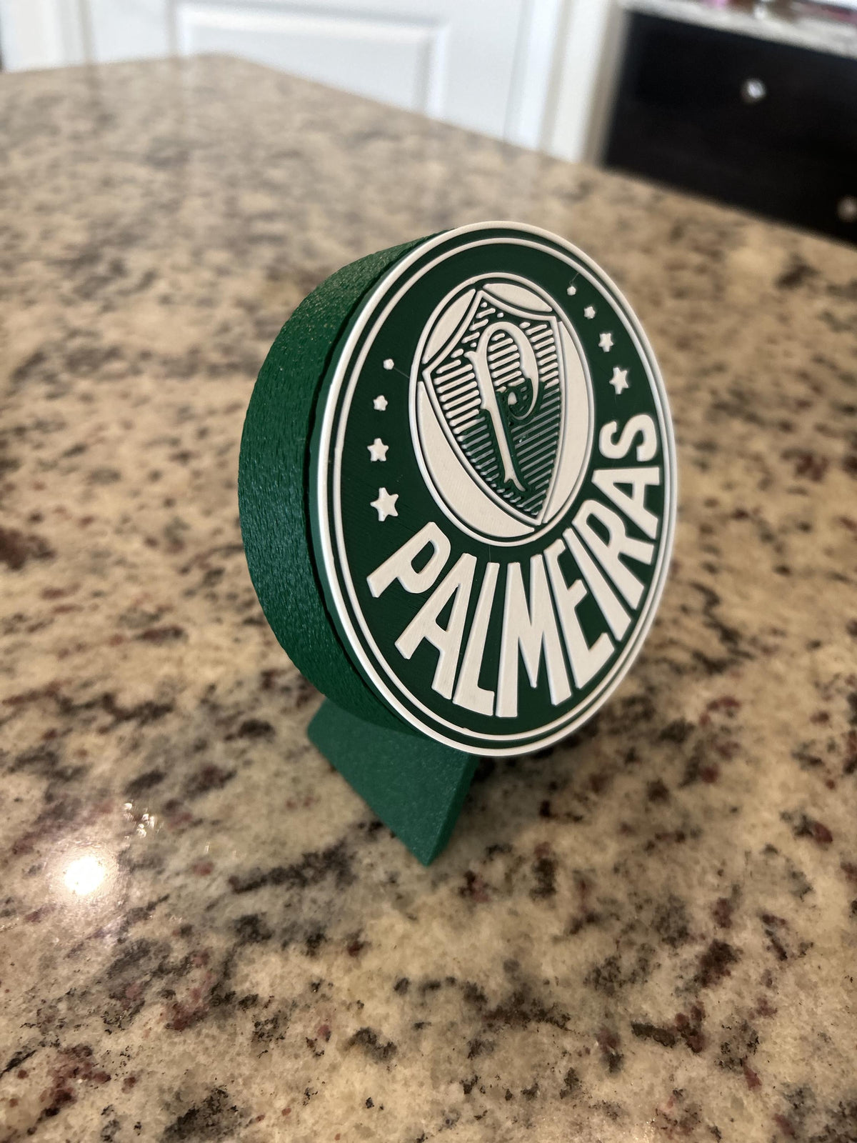 Palmeiras 3D printed round display medallion with stand and hidden stash box, presente torcedor Verdao, Brazilian soccer fan gift made in USA
