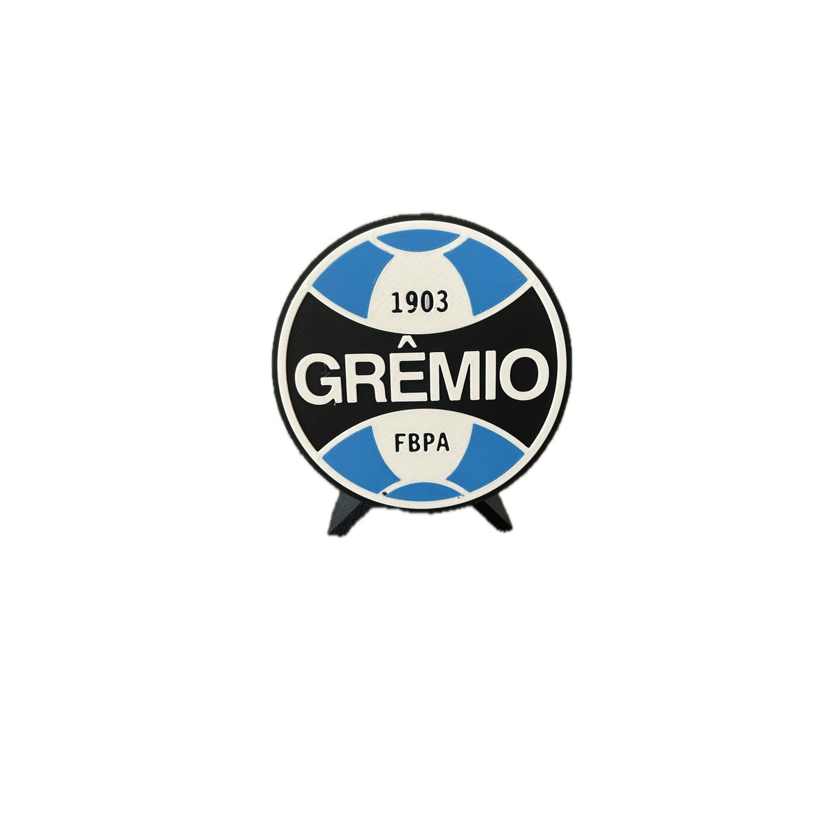 Gremio 3D printed round display medallion with stand and hidden stash box, presente torcedor Tricolor Gaucho, Brazilian soccer fan gift made in USA