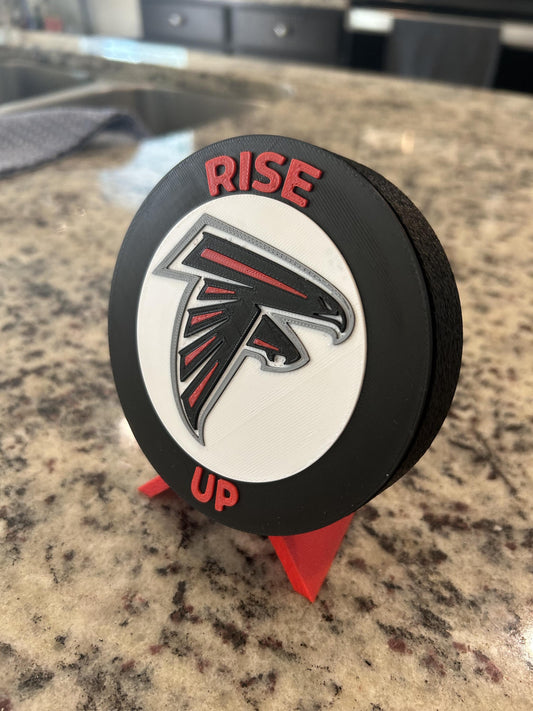 Atlanta Falcons 3D printed round display medallion with stand and hidden stash boxRise Up NFL fan gift, made in USA
