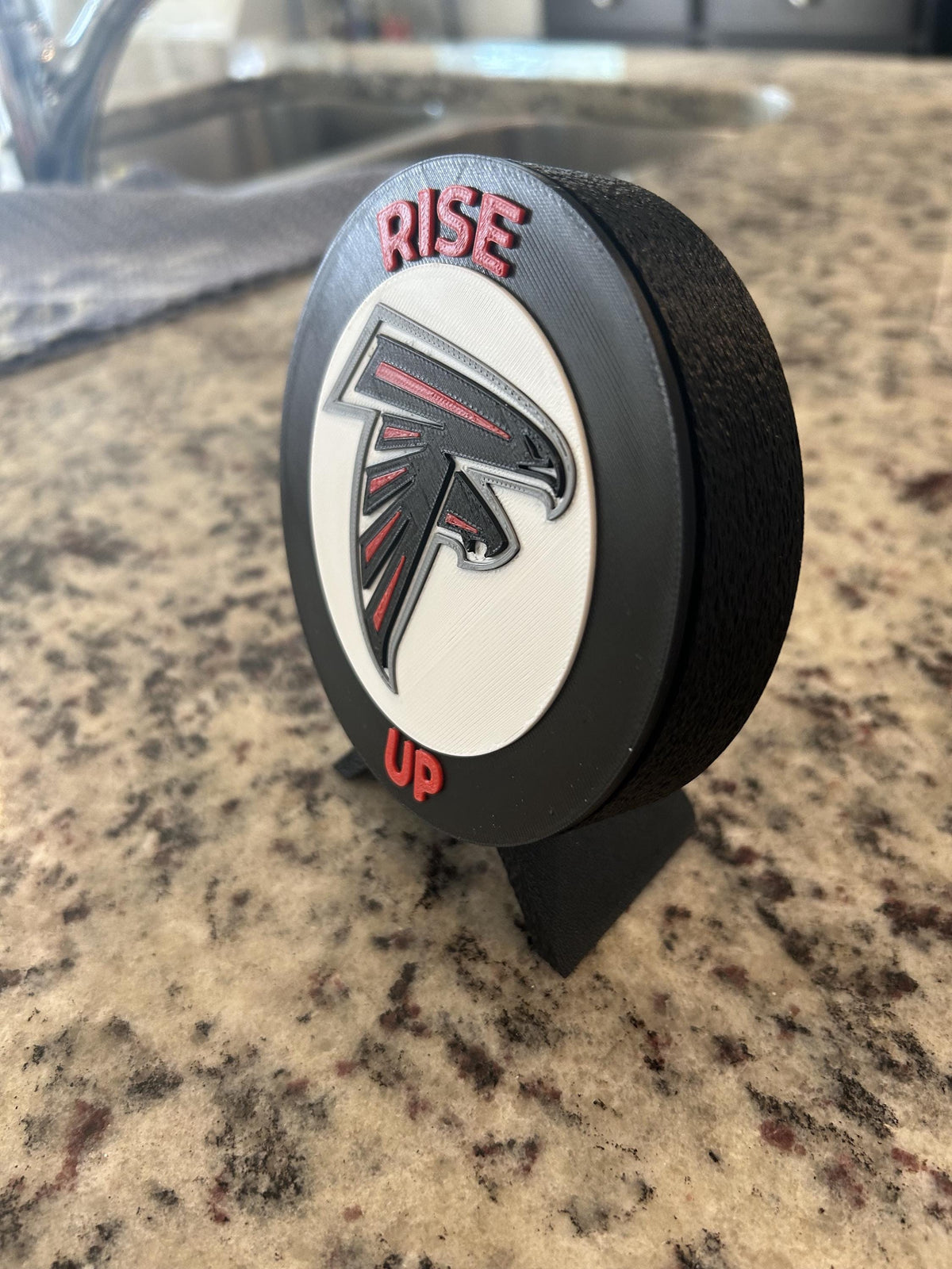 Atlanta Falcons 3D printed round display medallion with stand and hidden stash boxRise Up NFL fan gift, made in USA