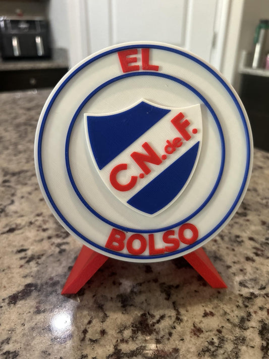 Nacional de Uruguay 3D printed round display medallion with stand and hidden stash boxEl Bolso Uruguay soccer fan gift, made in USA
