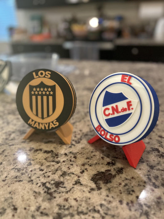 Nacional and Penarol combo set of two 3D printed Uruguay soccer display medallions with stands and stash boxes, free shipping fan gift, made in USA