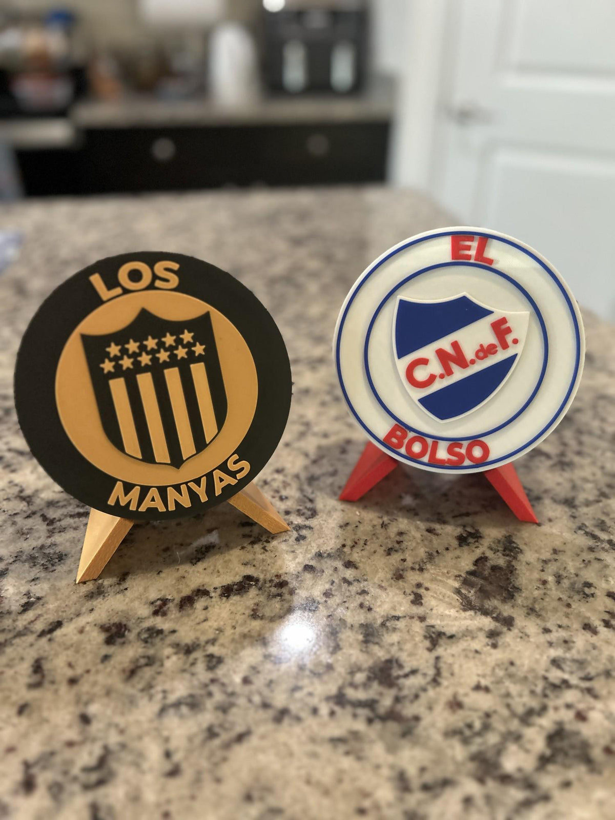 Nacional and Penarol combo set of two 3D printed Uruguay soccer display medallions with stands and stash boxes, free shipping fan gift, made in USA