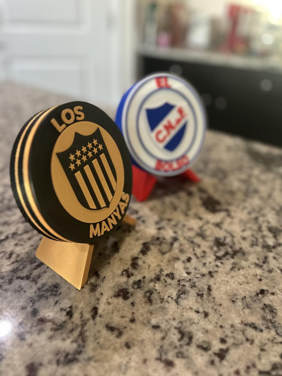 Nacional and Penarol combo set of two 3D printed Uruguay soccer display medallions with stands and stash boxes, free shipping fan gift, made in USA