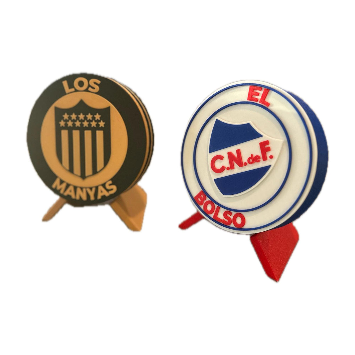 Nacional and Penarol combo set of two 3D printed Uruguay soccer display medallions with stands and stash boxes, free shipping fan gift, made in USA