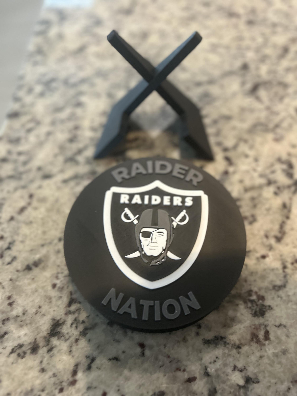 Las Vegas Raiders 3D printed round display medallion with stand and hidden stash boxRaider Nation NFL fan gift, made in USA