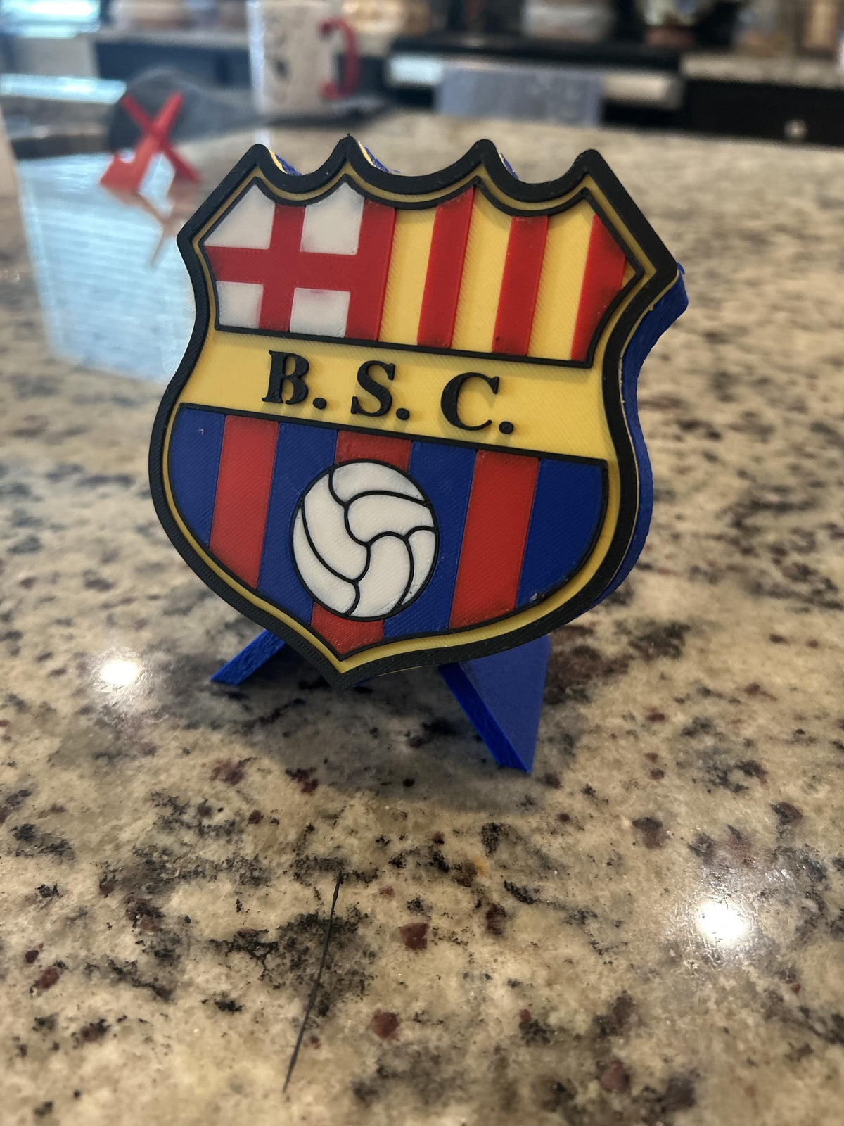 Barcelona SC Ecuador 3D printed escudo shield display with stand and hidden stash box, regalo hincha idolo torero, Ecuadorian soccer fan gift made in USA