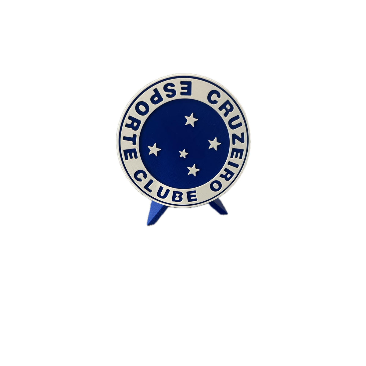 Cruzeiro 3D printed round display medallion with stand and hidden stash box, presente torcedor Raposa, Brazilian soccer fan gift made in USA
