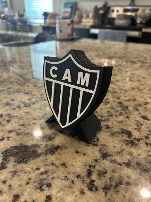 Atletico Mineiro 3D printed escudo shield display with stand and hidden stash box, presente torcedor do Galo, Brazilian soccer fan gift made in USA