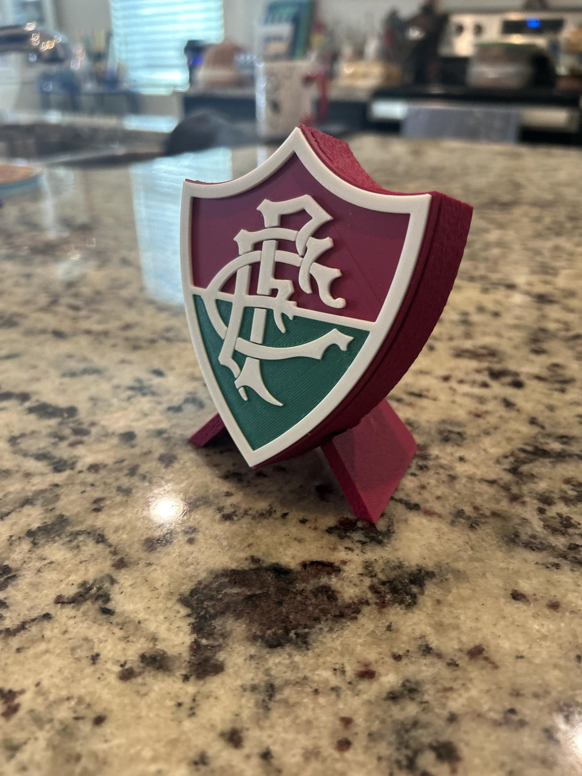 Fluminense FC 3D printed escudo shield display with stand and hidden stash box, presente torcedor Tricolor das Laranjeiras, Brazilian soccer fan gift made in USA