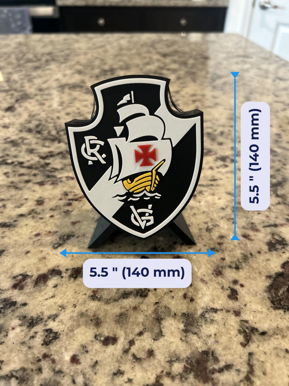 Vasco da Gama 3D escudo display size chart, approx 5.5 inches, soccer fan gift