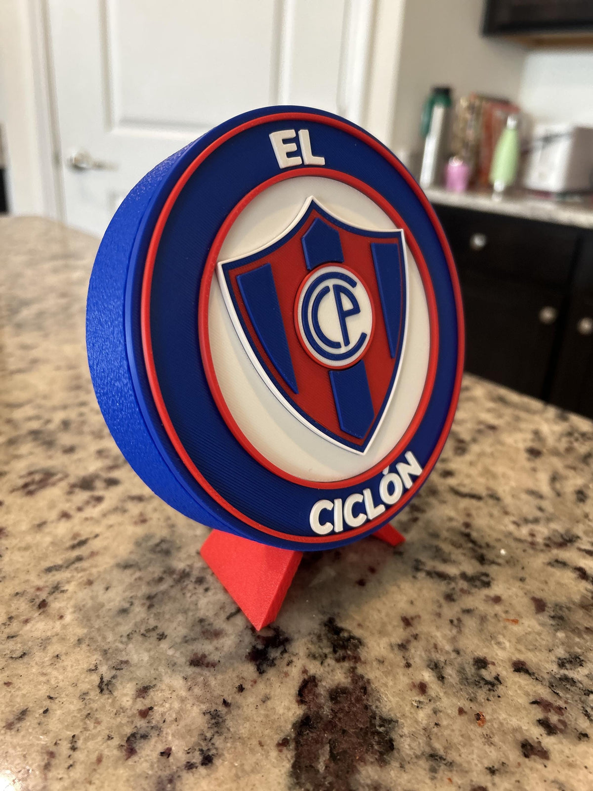 Cerro Porteno 3D printed round display medallion with stand and hidden stash boxEl Ciclon Paraguay soccer fan gift, made in USA