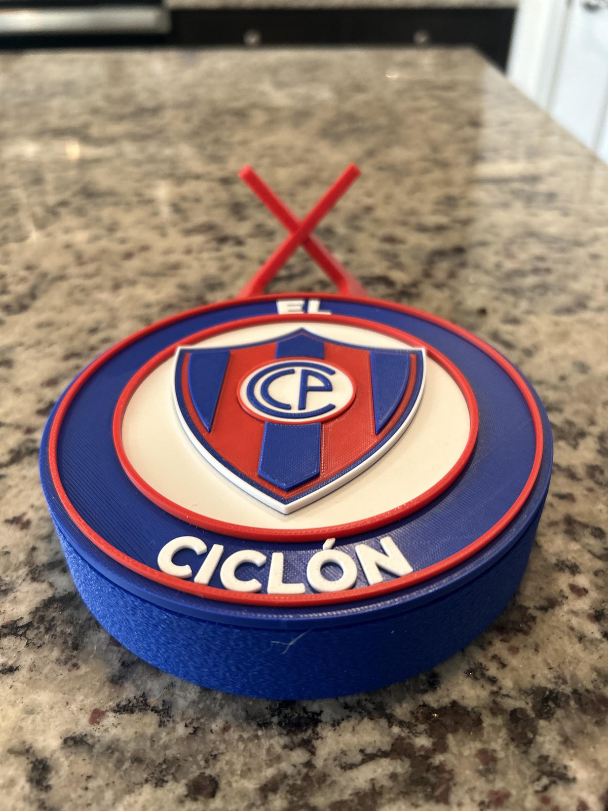 Cerro Porteno 3D printed round display medallion with stand and hidden stash boxEl Ciclon Paraguay soccer fan gift, made in USA