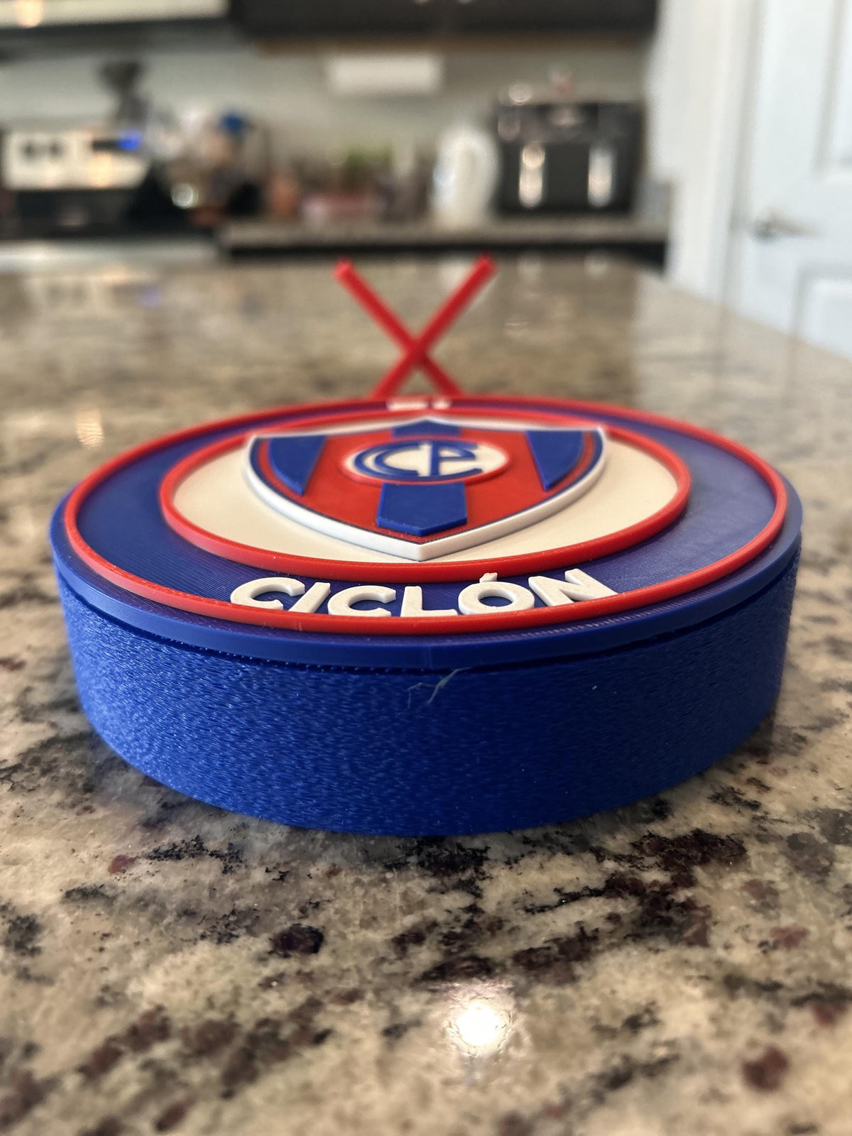Cerro Porteno 3D printed round display medallion with stand and hidden stash boxEl Ciclon Paraguay soccer fan gift, made in USA