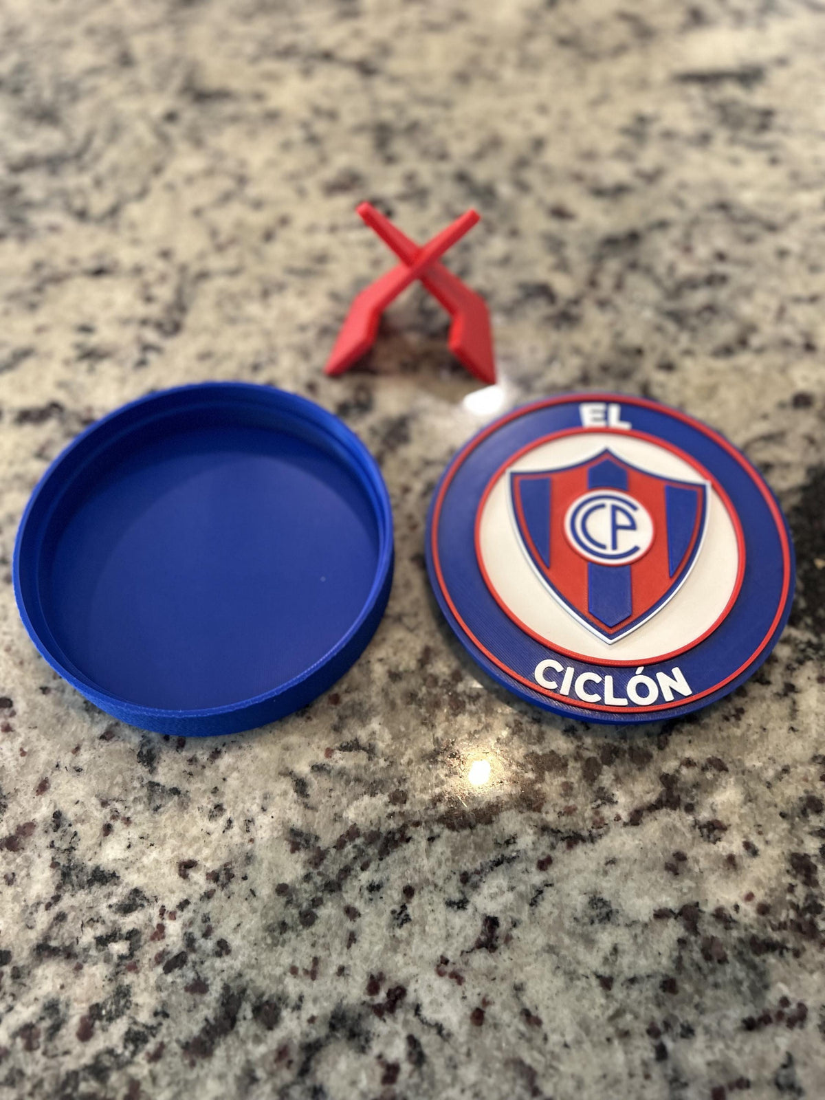 Cerro Porteno 3D printed round display medallion with stand and hidden stash boxEl Ciclon Paraguay soccer fan gift, made in USA