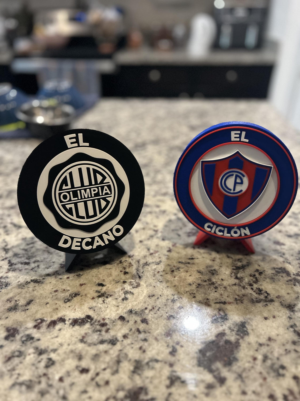 Paraguay Clasico set - Cerro Porteno and Olimpia 3D printed round medallions with stands and hidden stash boxesParaguayan soccer fan gift, made in USA