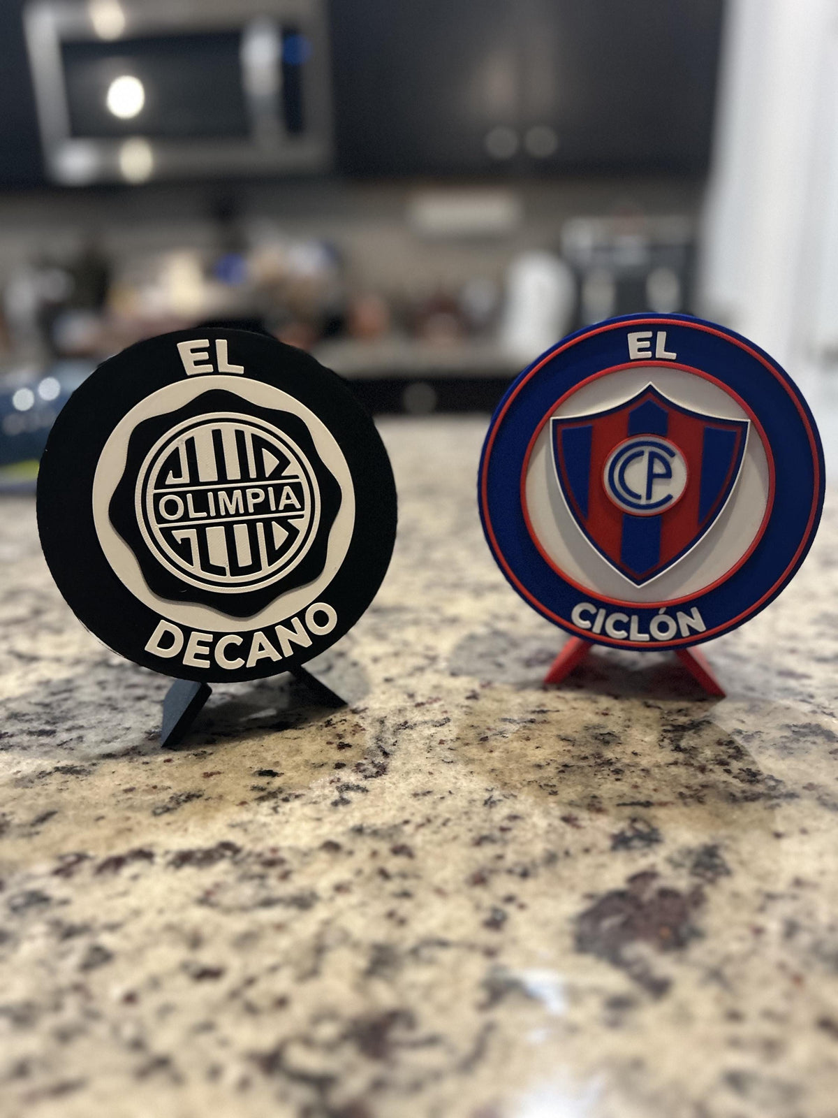Paraguay Clasico set - Cerro Porteno and Olimpia 3D printed round medallions with stands and hidden stash boxesParaguayan soccer fan gift, made in USA