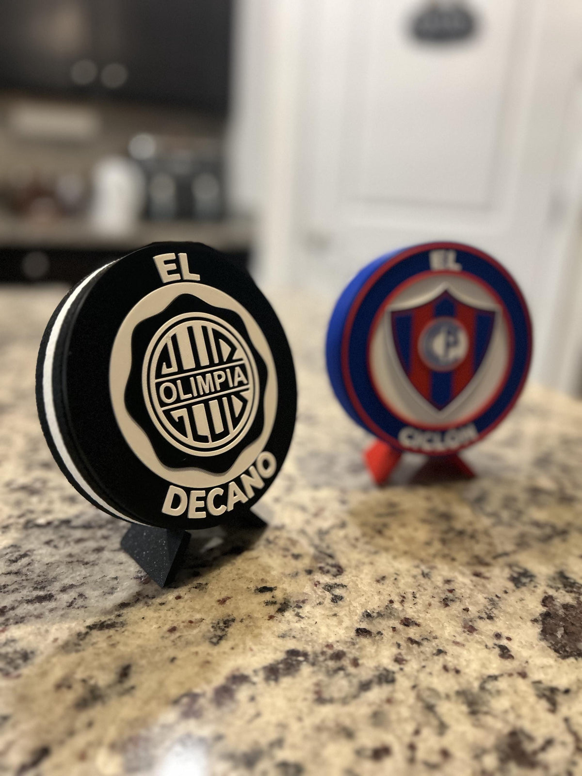 Paraguay Clasico set - Cerro Porteno and Olimpia 3D printed round medallions with stands and hidden stash boxesParaguayan soccer fan gift, made in USA