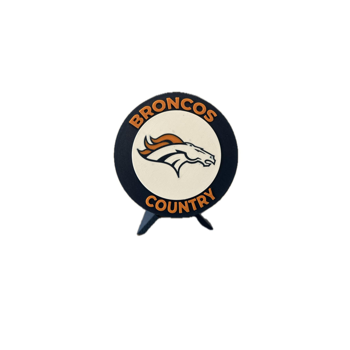 Denver Broncos 3D printed round display medallion with stand and hidden stash boxBroncos Country NFL fan gift, made in USA