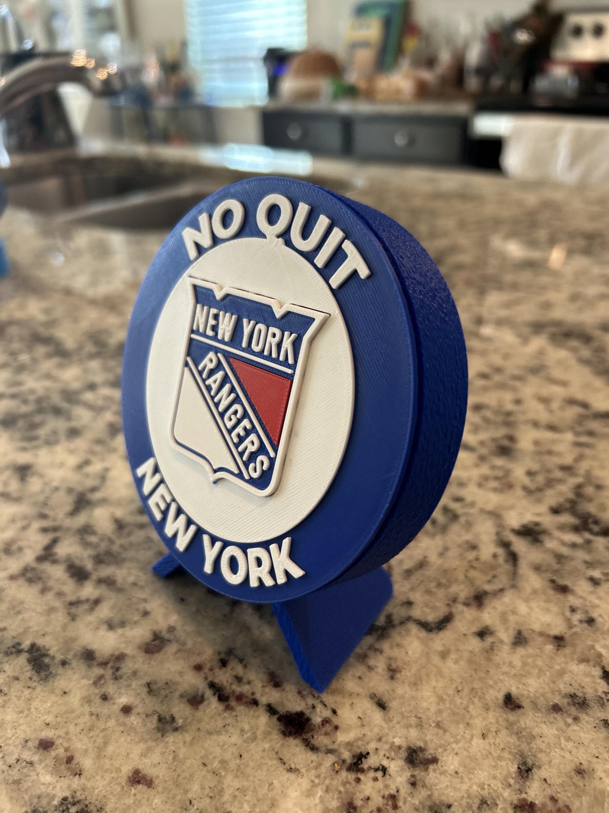 New York Rangers 3D printed round display medallion with stand and hidden stash boxRangers NHL hockey fan gift, made in USA