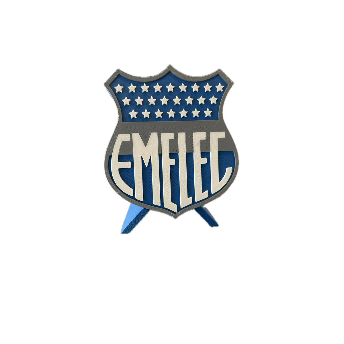 CS Emelec 3D printed escudo shield display with stand and hidden stash box, regalo hincha Bombillo Azul, Ecuadorian soccer fan gift made in USA