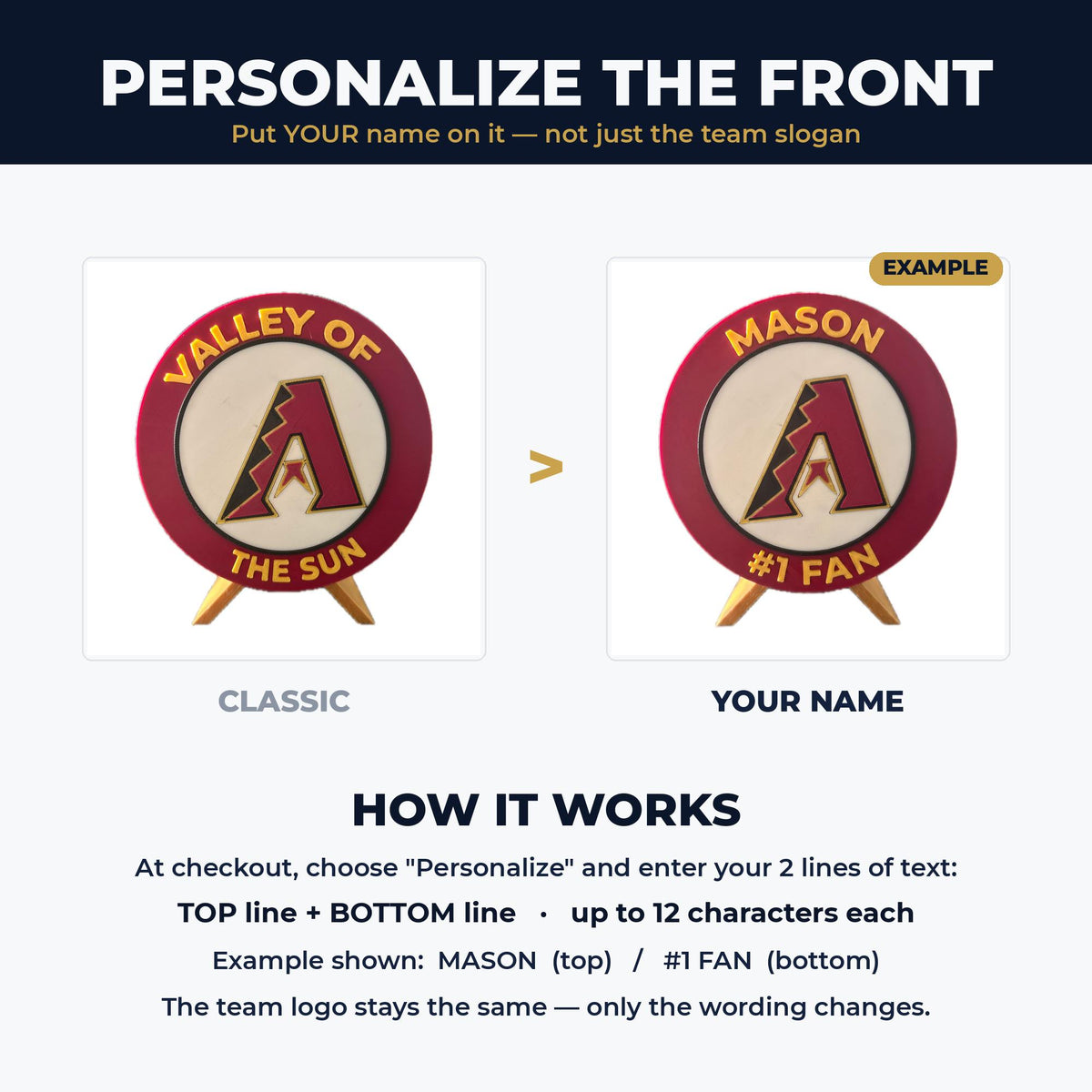 Arizona Diamondbacks 3D printed round display medallion with stand and hidden stash boxValley of the Sun MLB baseball fan gift, made in USA