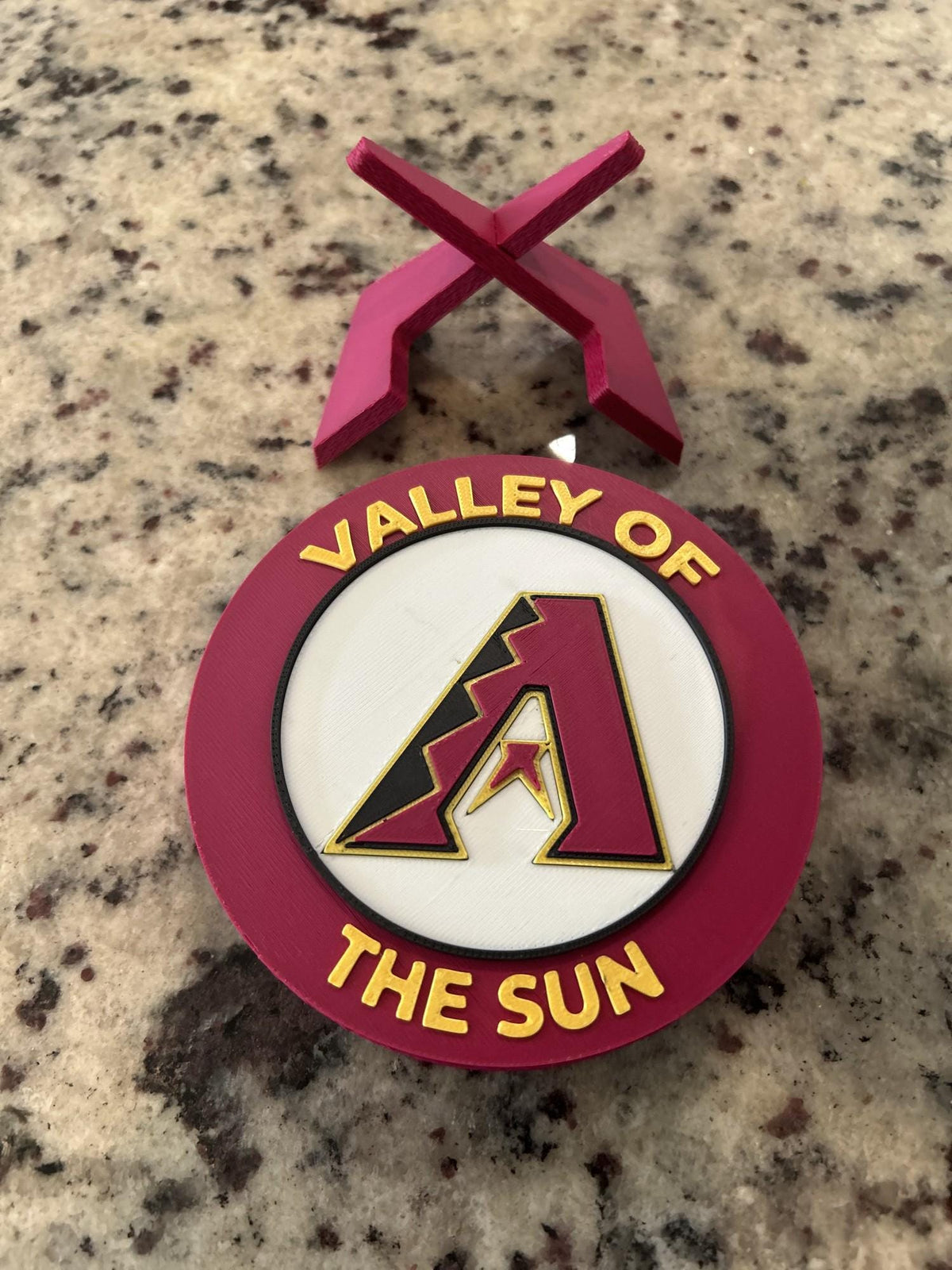 Arizona Diamondbacks 3D printed round display medallion with stand and hidden stash boxValley of the Sun MLB baseball fan gift, made in USA
