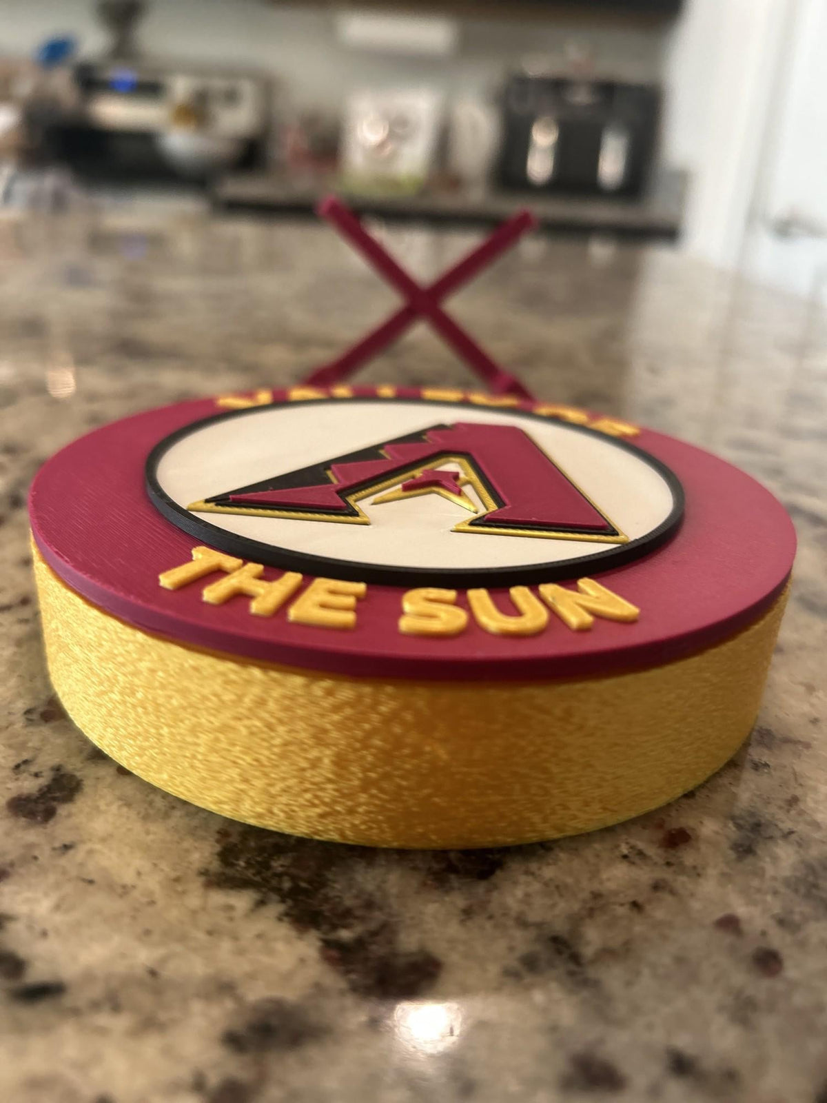 Arizona Diamondbacks 3D printed round display medallion with stand and hidden stash boxValley of the Sun MLB baseball fan gift, made in USA