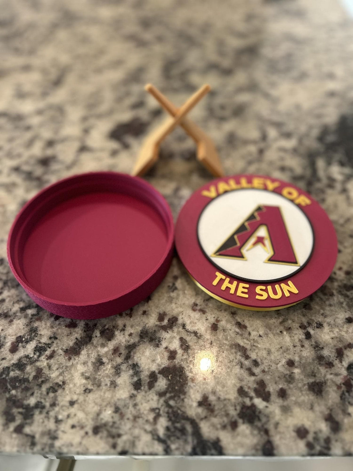 Arizona Diamondbacks 3D printed round display medallion with stand and hidden stash boxValley of the Sun MLB baseball fan gift, made in USA