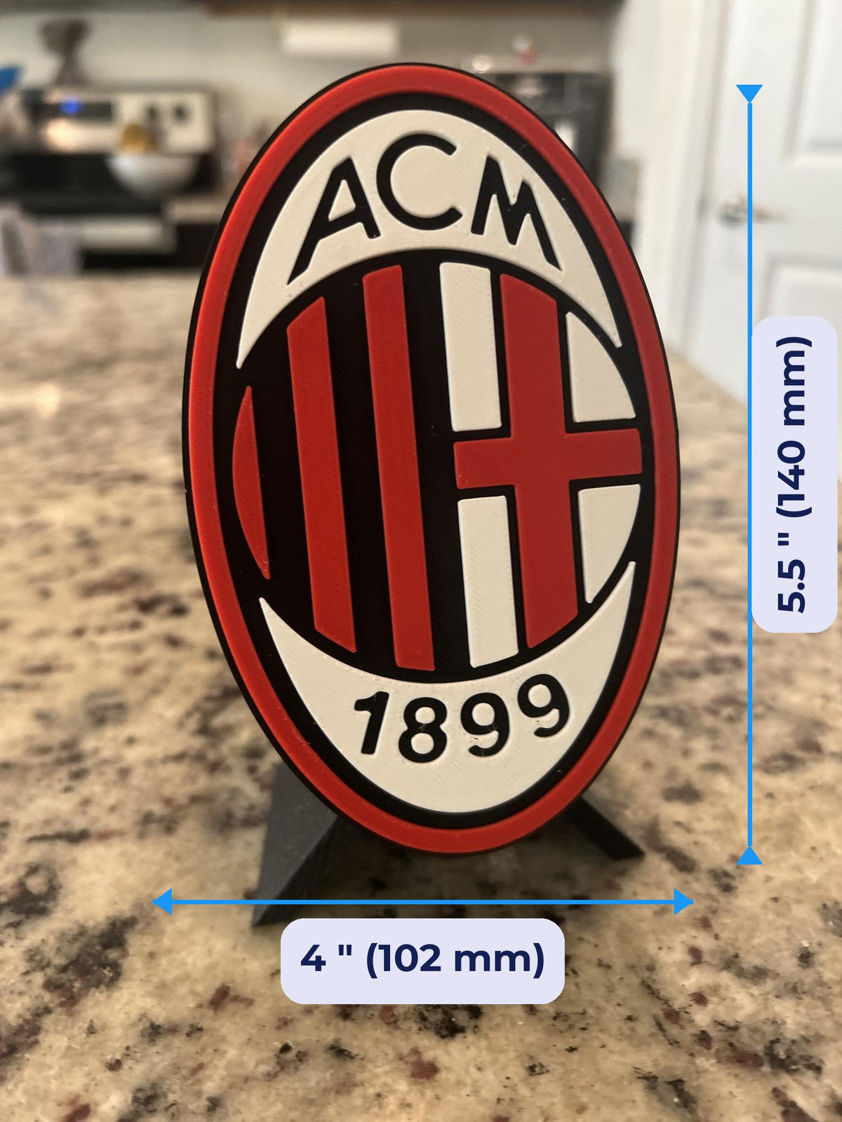 Size guide: AC Milan 3D Printed Crest Display with Stand