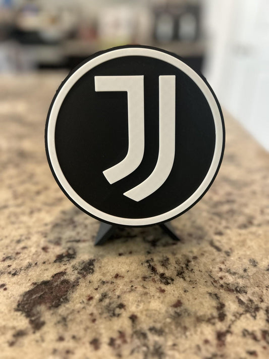Juventus 3D printed round display medallion with stand and hidden stash boxBianconeri Italian Serie A soccer fan gift, made in USA