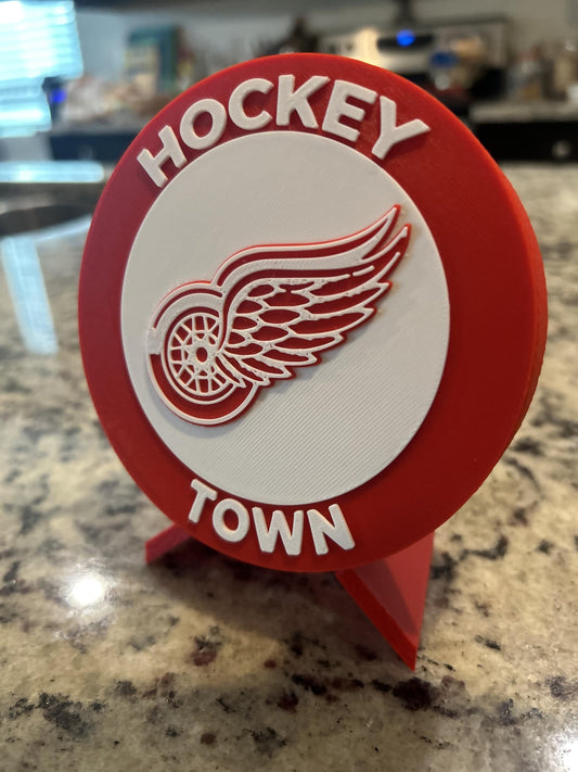 Detroit Red Wings 3D printed round display medallion with stand and hidden stash boxHockeytown NHL hockey fan gift, made in USA