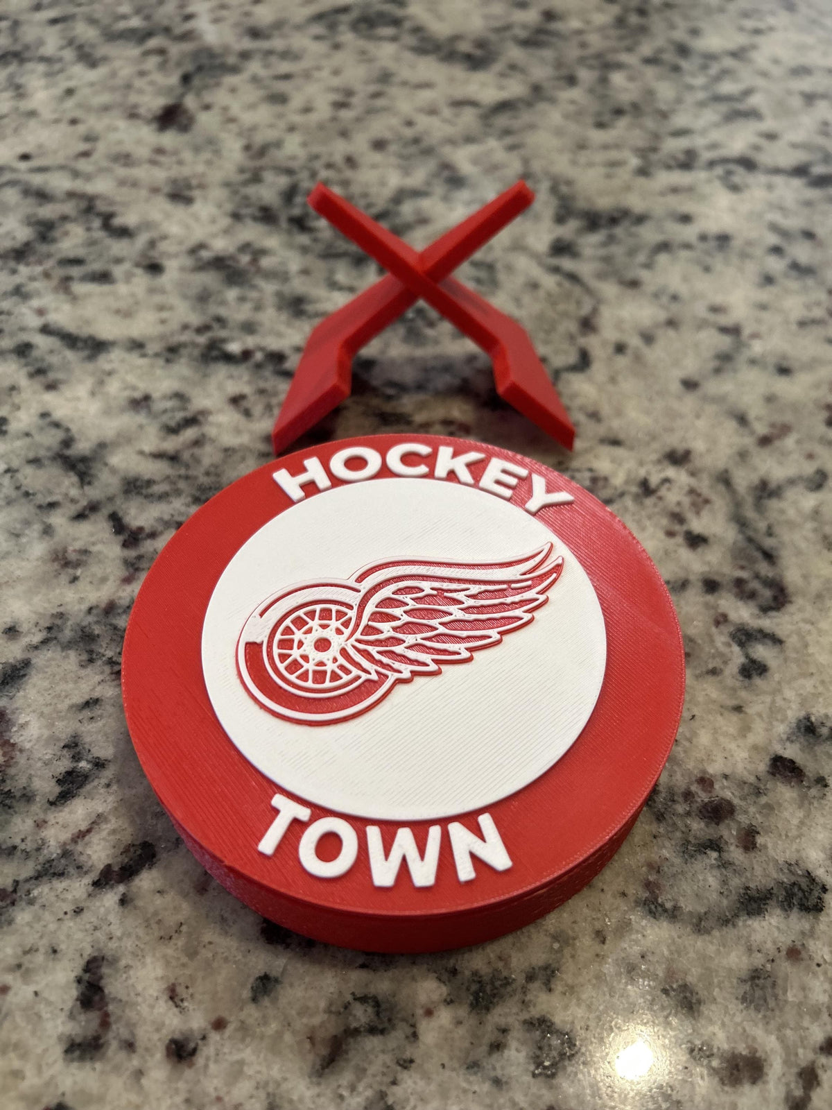 Detroit Red Wings 3D printed round display medallion with stand and hidden stash boxHockeytown NHL hockey fan gift, made in USA
