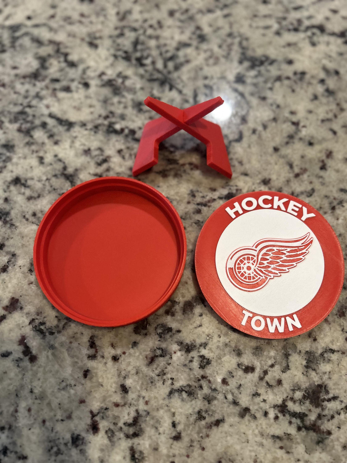 Detroit Red Wings 3D printed round display medallion with stand and hidden stash boxHockeytown NHL hockey fan gift, made in USA