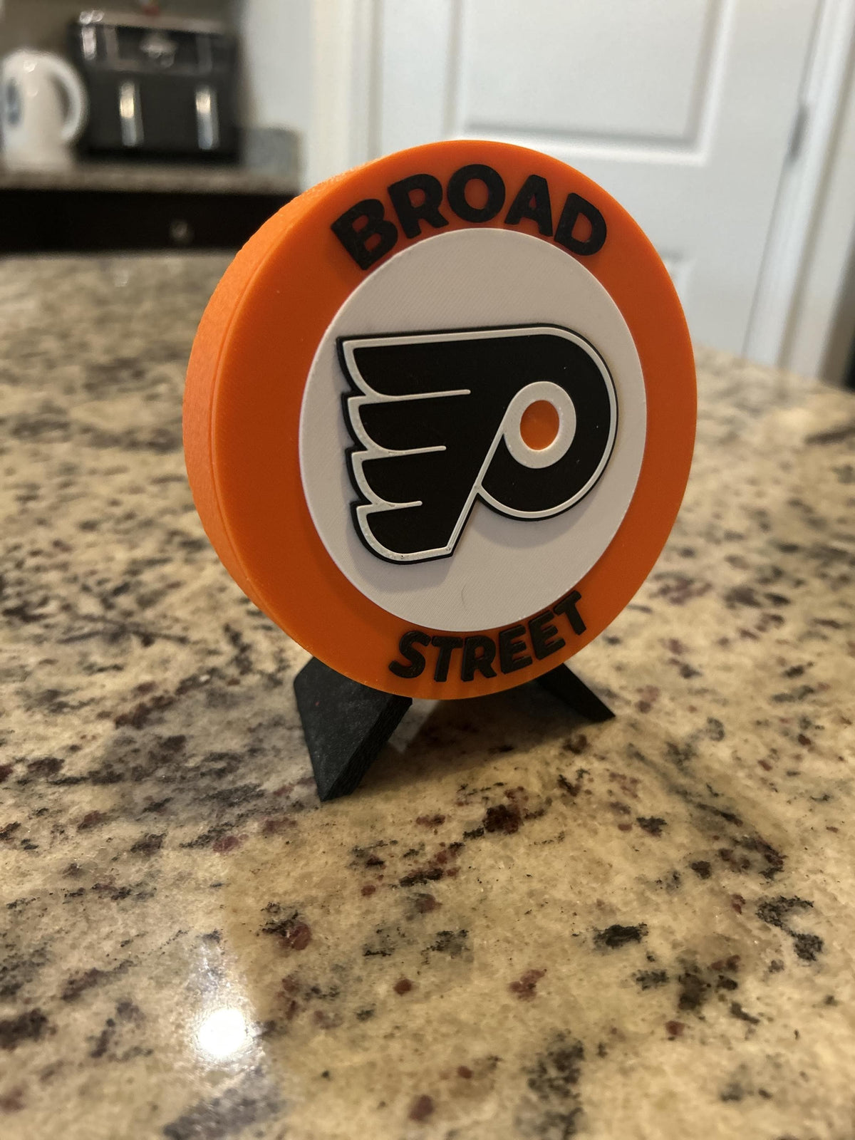 Philadelphia Flyers 3D printed round display medallion with stand and hidden stash boxBroad Street NHL hockey fan gift, made in USA