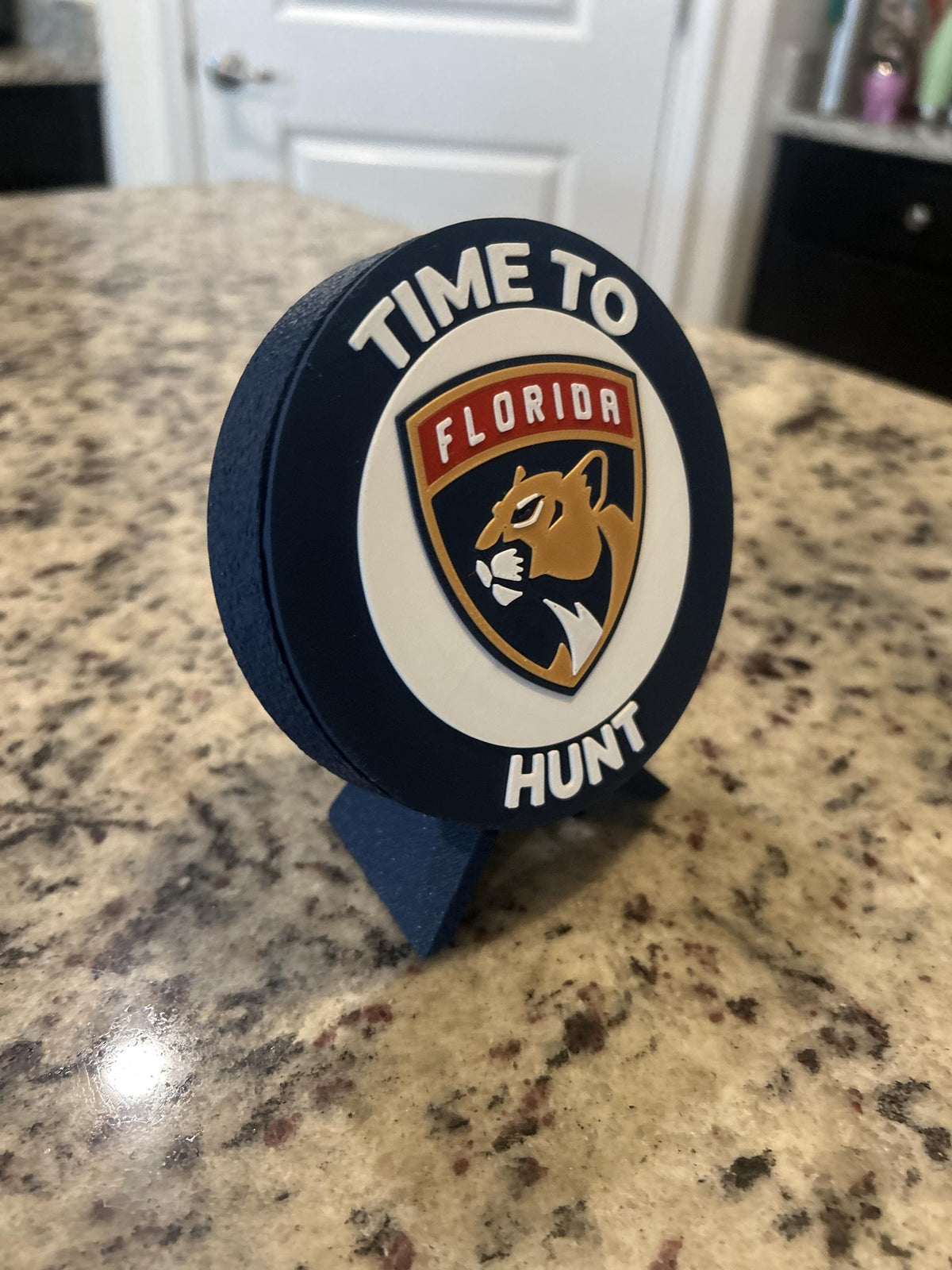 Florida Panthers 3D printed round display medallion with stand and hidden stash boxTime to Hunt NHL hockey fan gift, made in USA