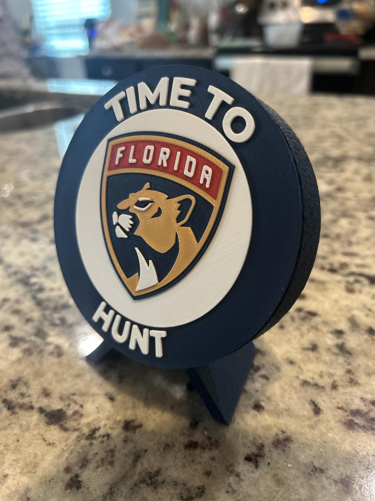 Florida Panthers 3D printed round display medallion with stand and hidden stash boxTime to Hunt NHL hockey fan gift, made in USA