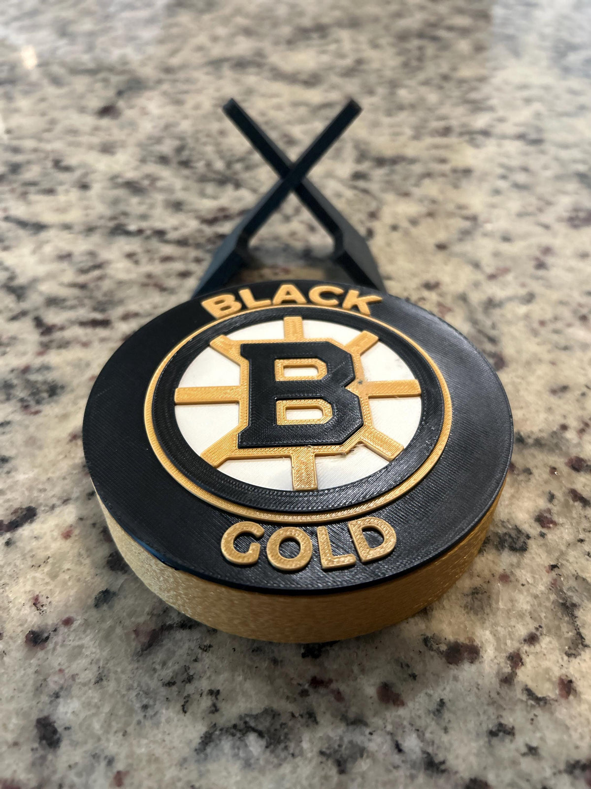 Boston Bruins Desk Display with Stand | 3D Printed NHL Hockey Fan Decor & Keepsake Box | Black and Gold Gift