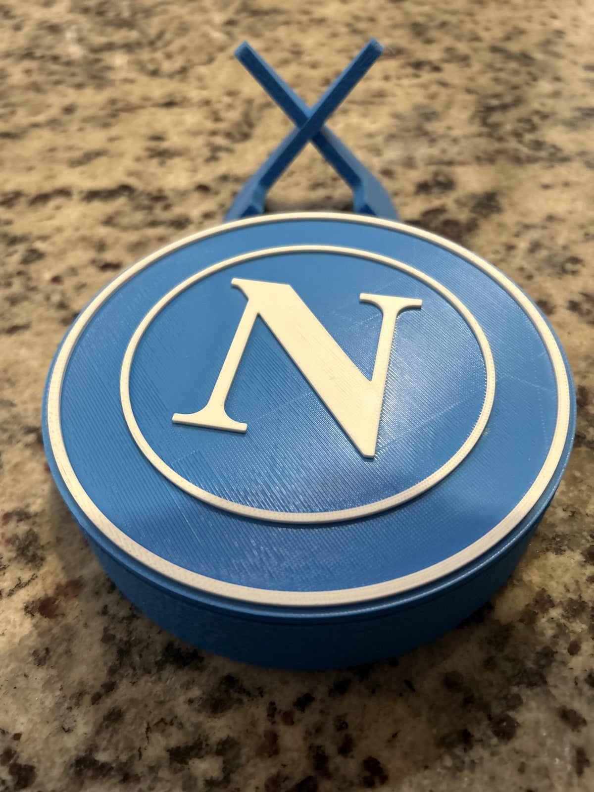 SSC Napoli 3D printed round display medallion with stand and hidden stash boxPartenopei Italian Serie A soccer fan gift, made in USA