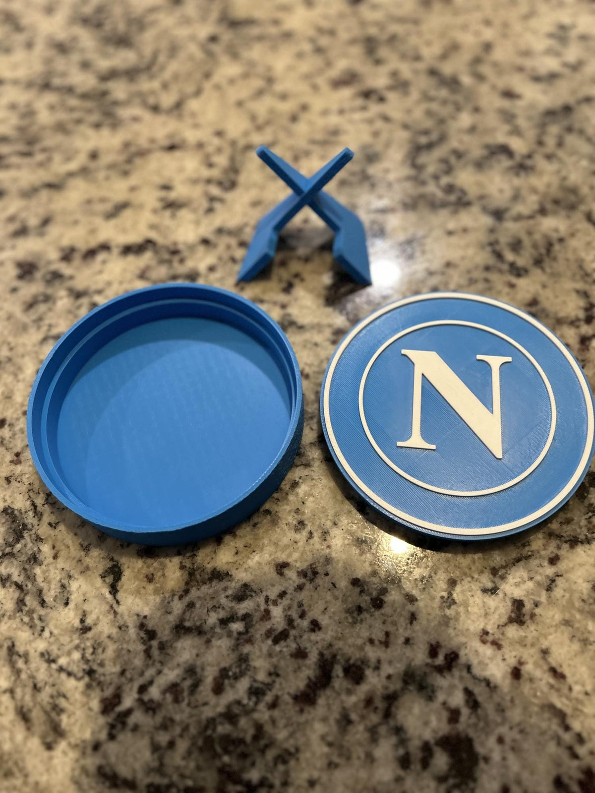 SSC Napoli 3D printed round display medallion with stand and hidden stash boxPartenopei Italian Serie A soccer fan gift, made in USA