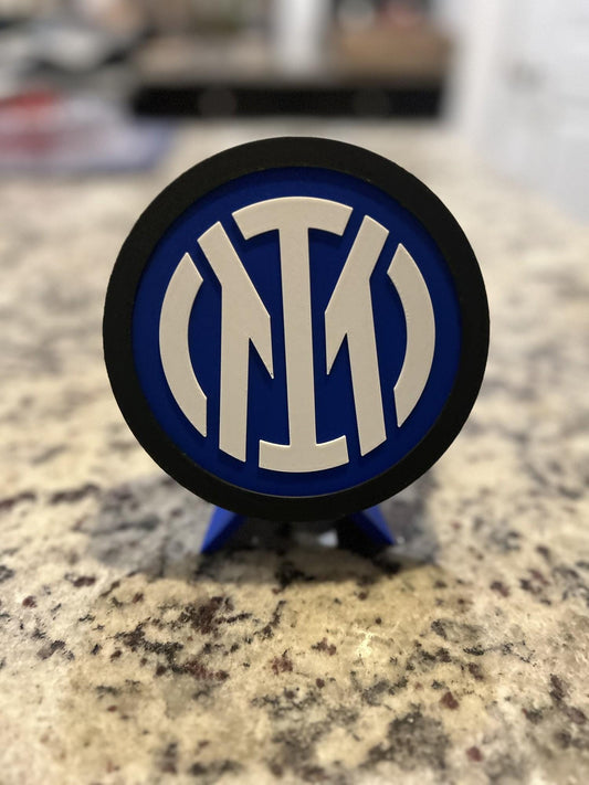 Inter Milan 3D printed round display medallion with stand and hidden stash boxNerazzurri Italian Serie A soccer fan gift, made in USA