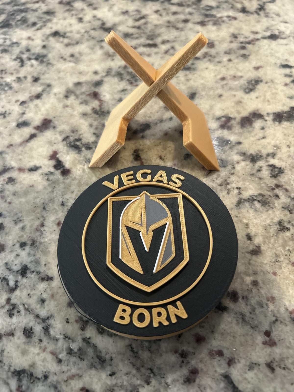 Vegas Golden Knights 3D printed round display medallion with stand and hidden stash boxfan gift, made in USA
