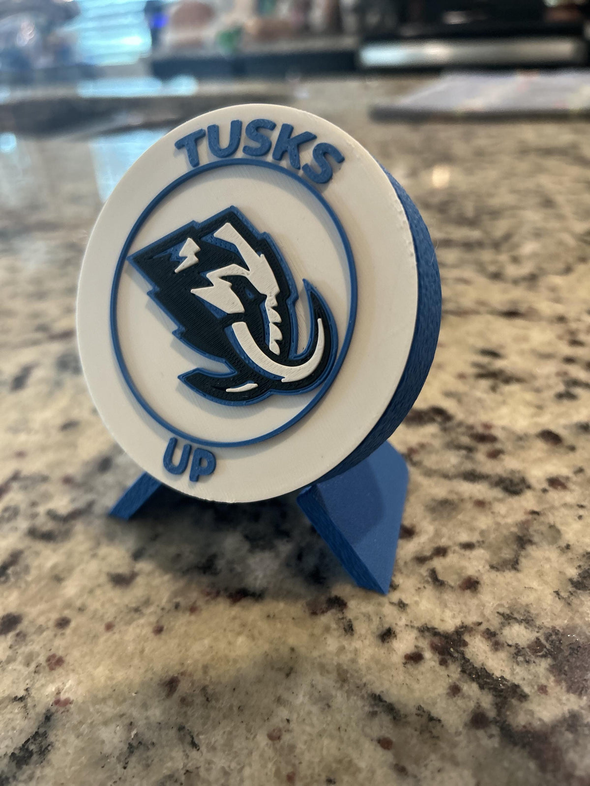 Utah Mammoth 3D printed round display medallion with stand and hidden stash boxfan gift, made in USA