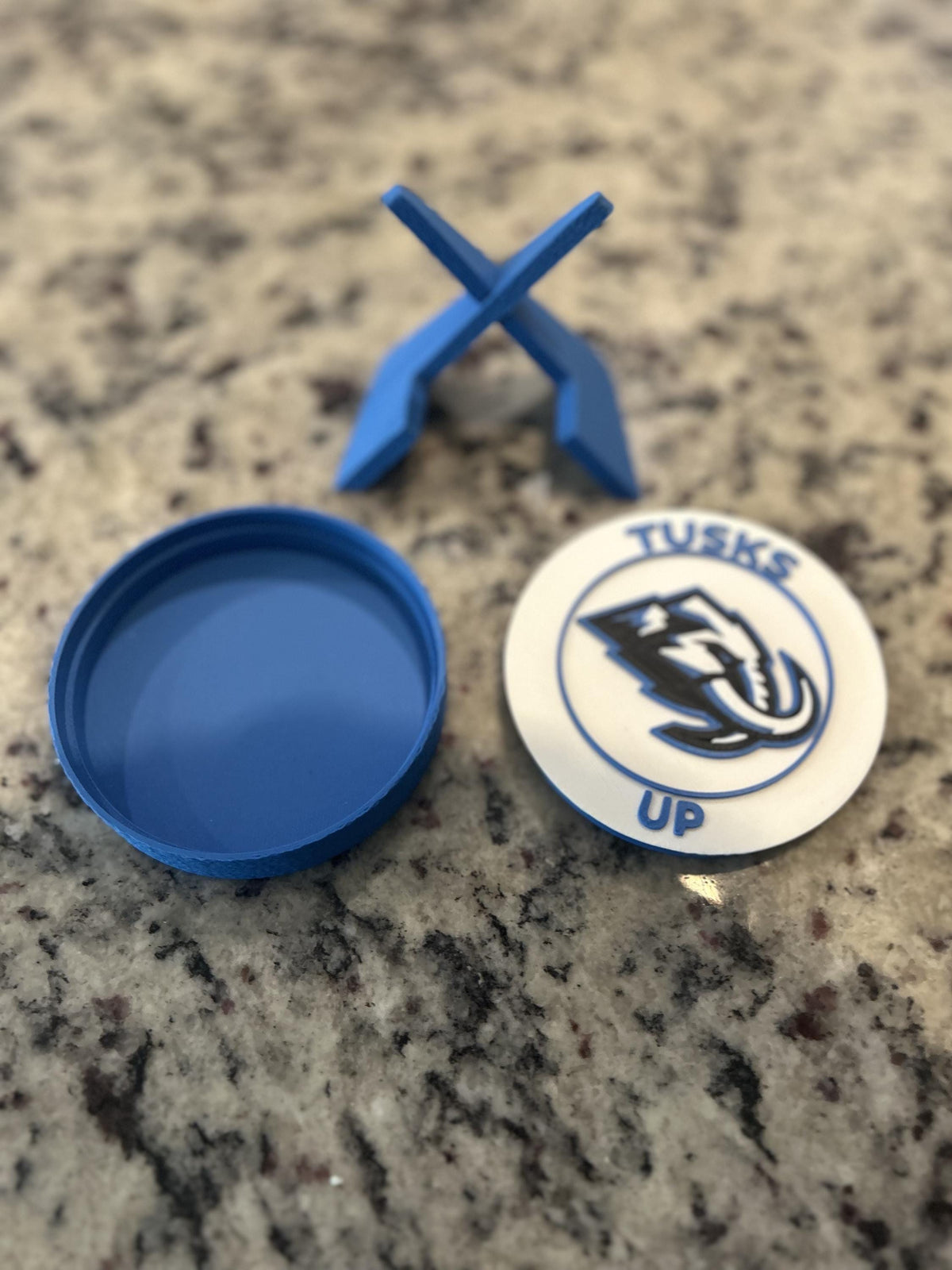Utah Mammoth 3D printed round display medallion with stand and hidden stash boxfan gift, made in USA
