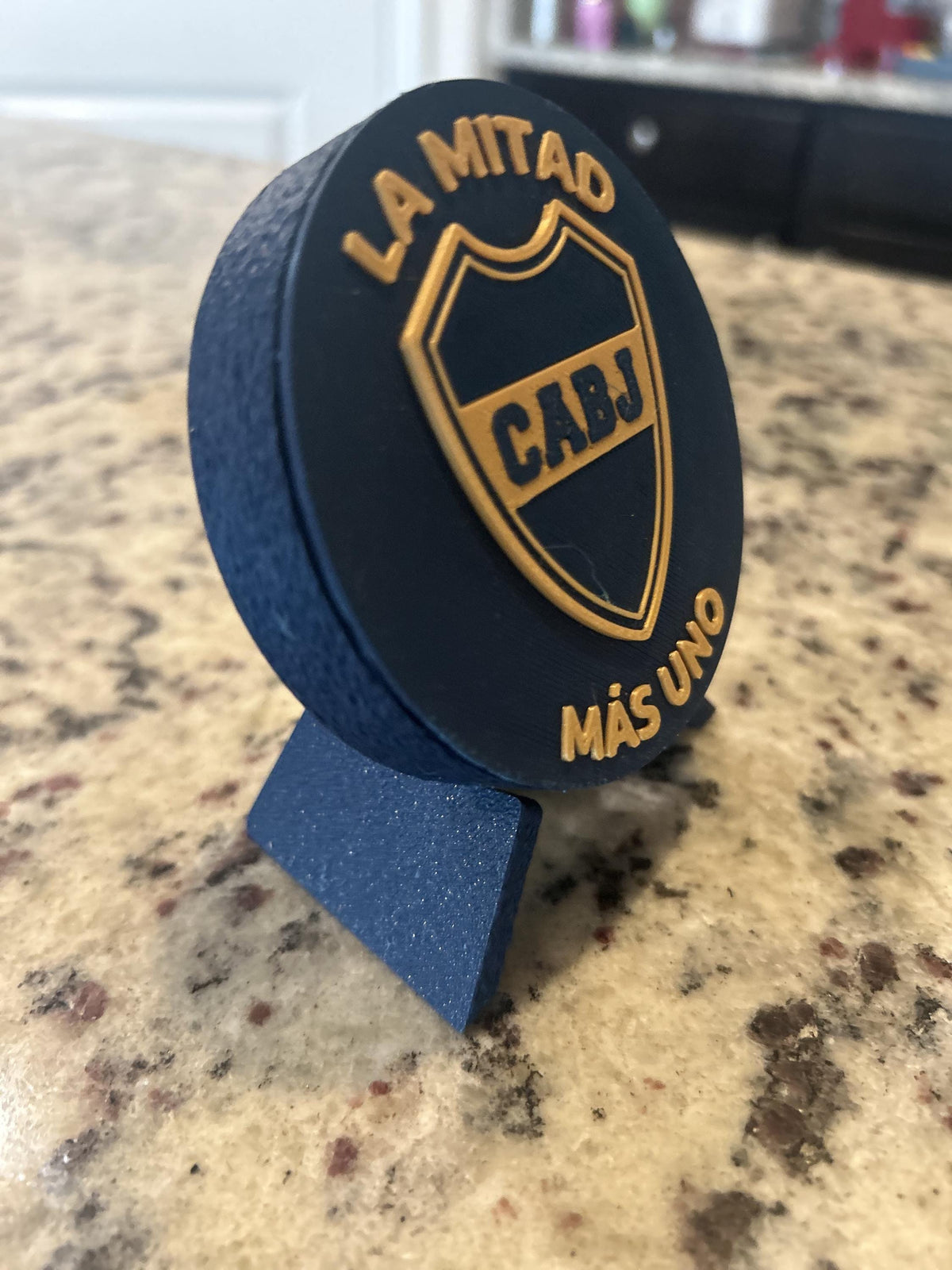 Boca Juniors 3D printed round display medallion with stand and hidden stash boxfan gift, made in USA