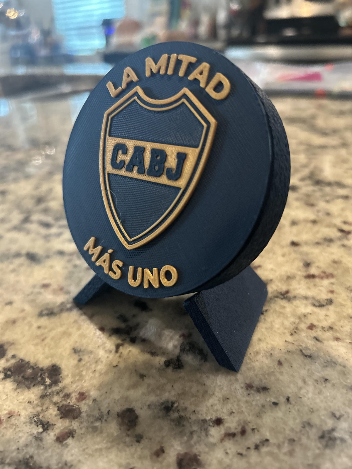 Boca Juniors 3D printed round display medallion with stand and hidden stash boxfan gift, made in USA