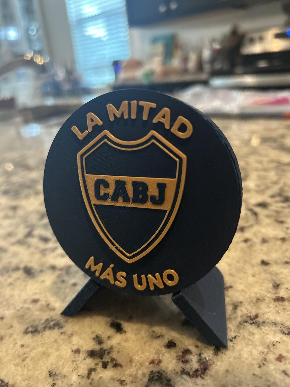 Boca Juniors 3D printed round display medallion with stand and hidden stash boxfan gift, made in USA