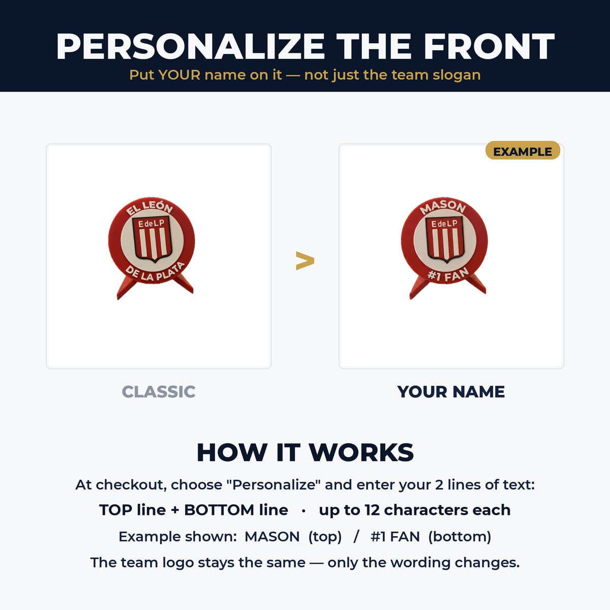 How to personalize the Estudiantes de La Plata medallion: put your name on top and #1 Fan on the bottom, custom 3D printed