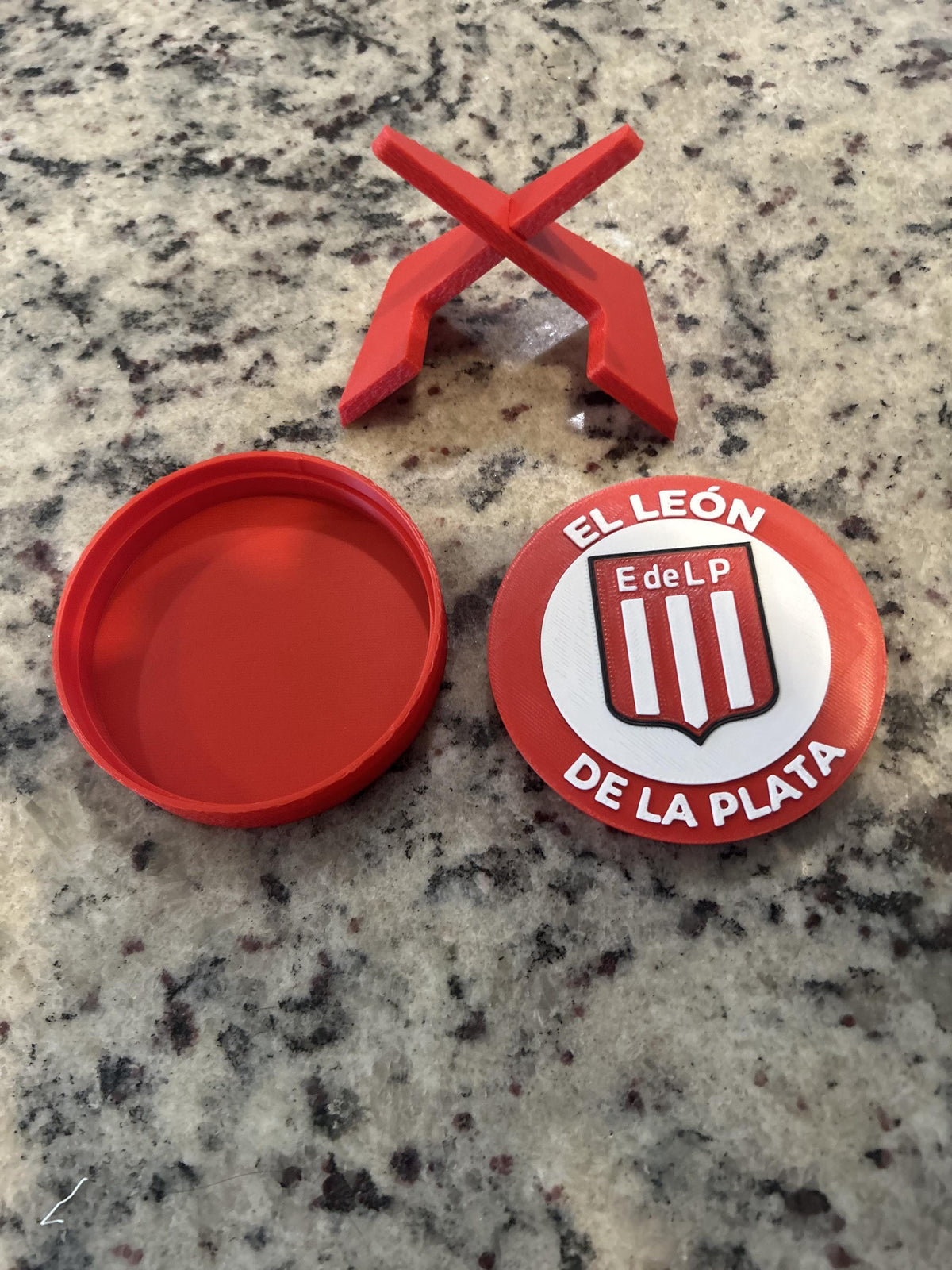 Estudiantes de La Plata 3D printed round display medallion with stand and hidden stash boxfan gift, made in USA